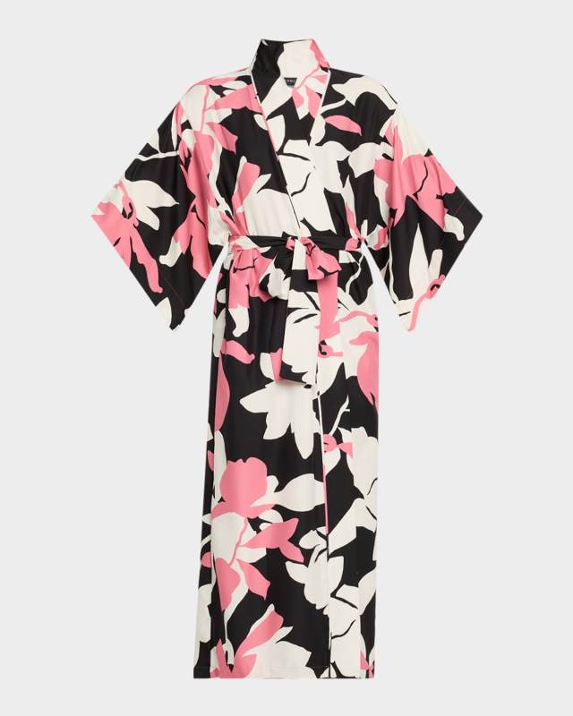 Niwashi Floral-Print Charmeuse Robe